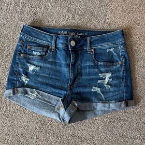American Eagle Outfitters Hi Rise Shortie Blue Jean Shorts